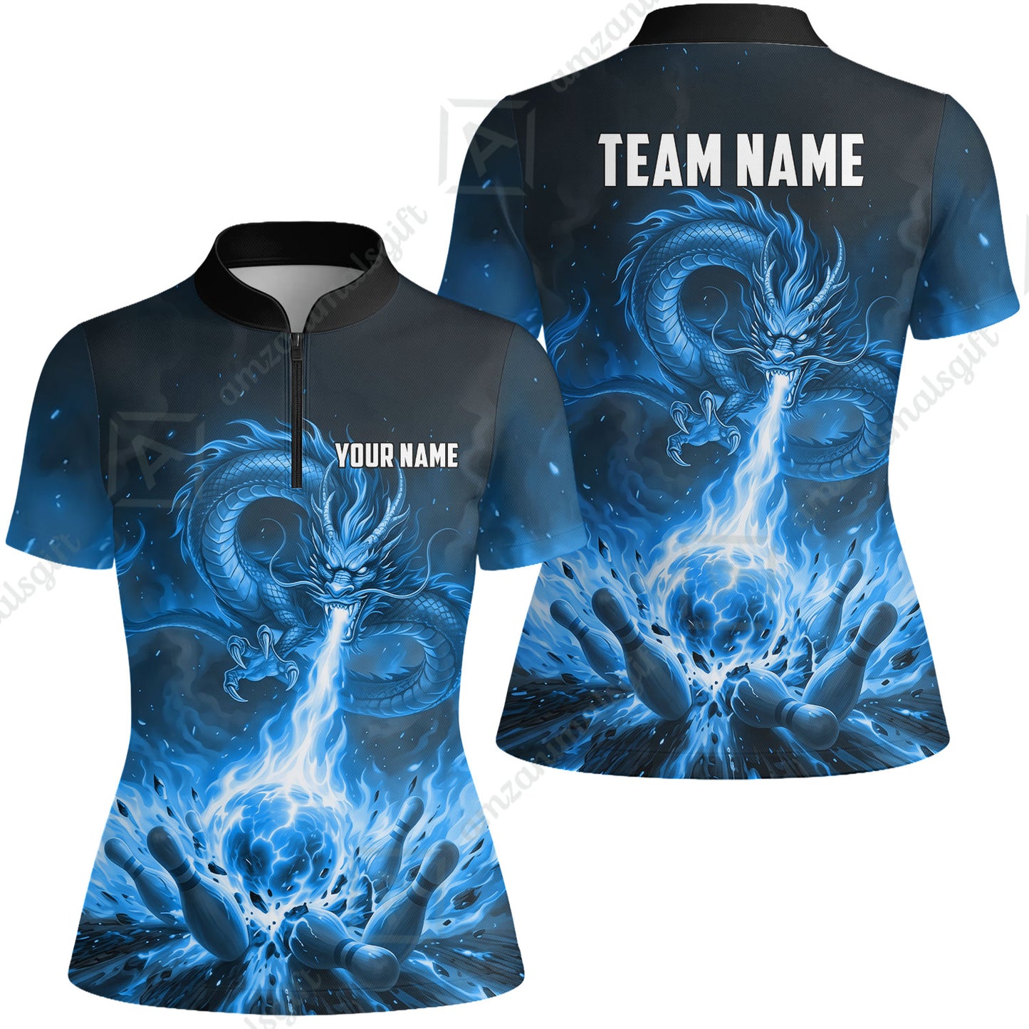 Custom Bowling Jersey Polo Shirt, Asian Dragon's Fire Strike, Custom Bowling Jersey Team Shirt For Players With Name & Team Name