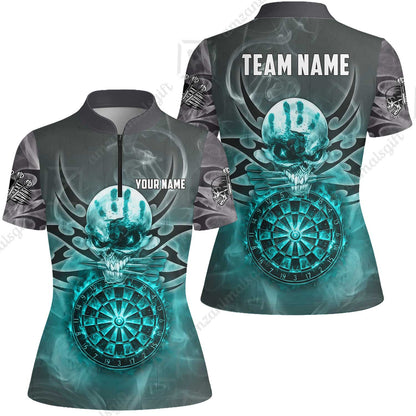 Custom Darts Jersey Polo Shirt, Glowing Fire Skull Tribal, Custom Dart Jersey Team Shirt For Players With Name & Team Name