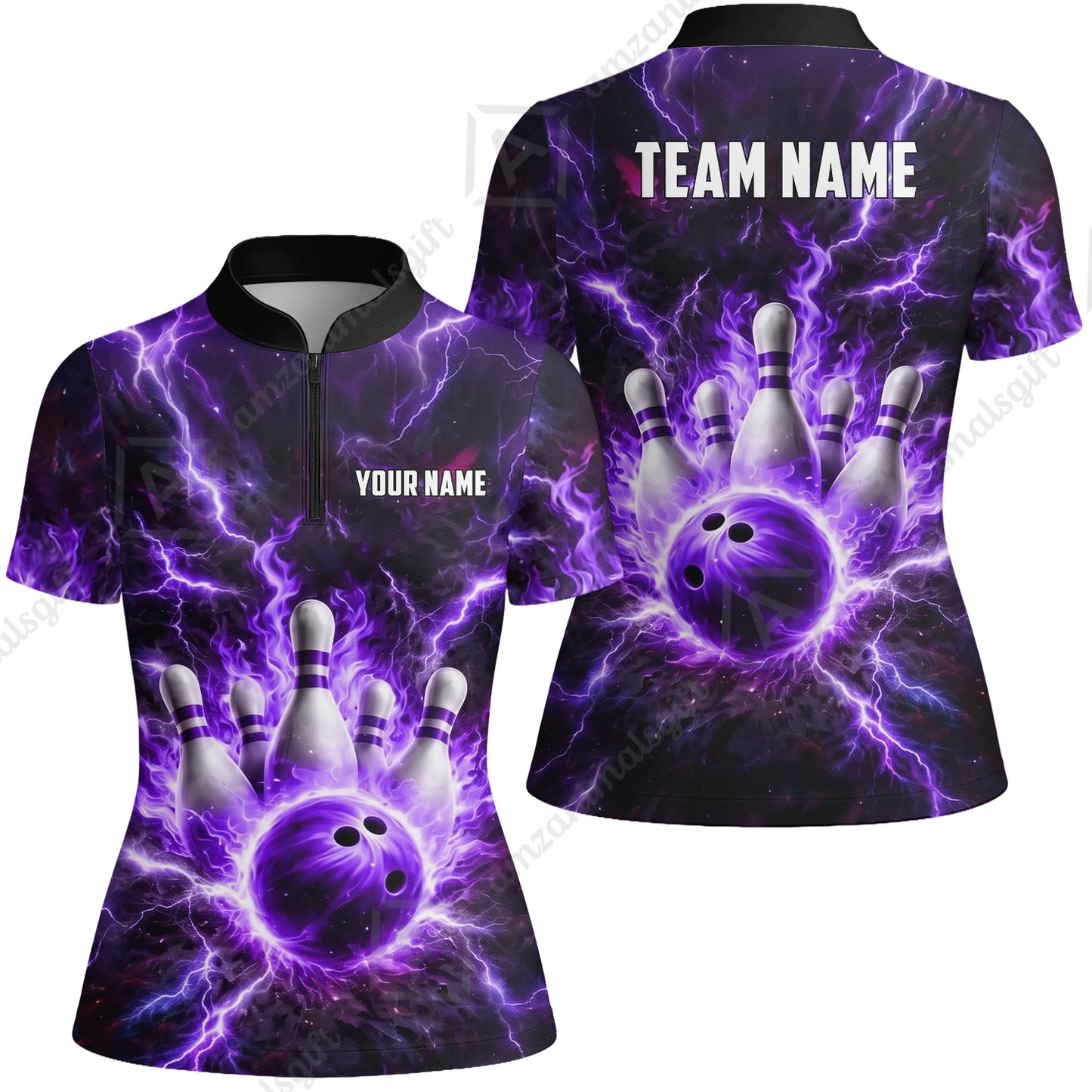 Custom Bowling Jersey Polo Shirt, Electric Lightning Storm Bowling, Custom Bowling Jersey Team Shirt For Players With Name and Team Name