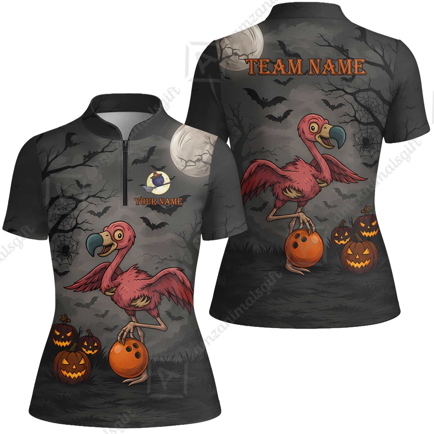 Customized Halloween Zombie Flamingo Bowling Jersey, Custom Name And Team Name For Bowlers