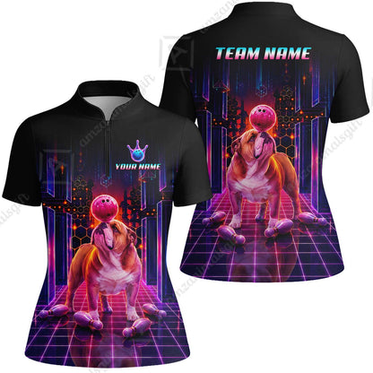 Custom Bowling Jersey Polo Shirt, Cyber Bowling Dog, Custom Bowling Jersey Team Shirt For Players With Name & Team Name