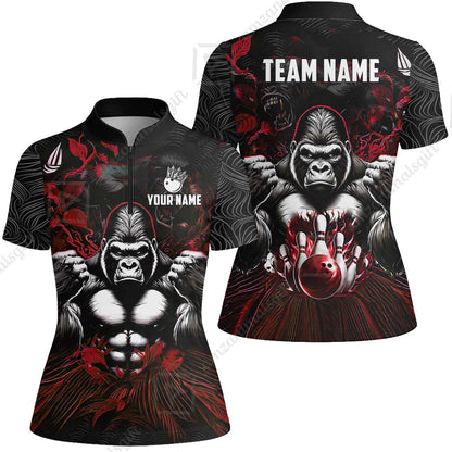 Custom Bowling Jersey Polo Shirt, Furious Gorilla Mascot, Custom Bowling Jersey Team Shirt For Players With Name & Team Name