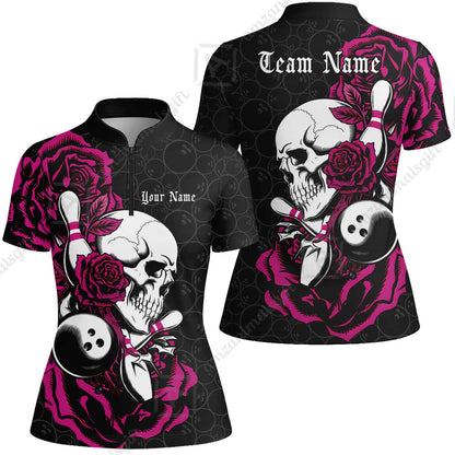 Custom Bowling Jersey Polo Shirt, Deadly Rose, Personalized Name And Team Name