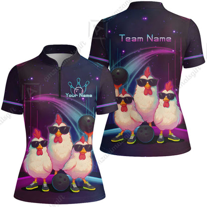 Custom Bowling Jersey Polo Shirt, Sunglasses Chicken Bowling, Custom Bowling Jersey Team Shirt For Players With Name & Team Name