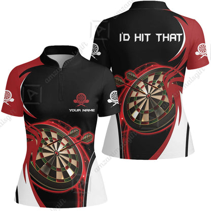 Personalised Darts Men Polo Shirts, I'D Hit That Darts Red Black Background Custom Name  Polo Shirts