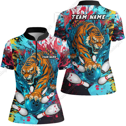 Custom Bowling Team Shirt Roaring Tiger Colorful,  Bowling uniforms, Bowling Shirt Personalized Name And Team Name