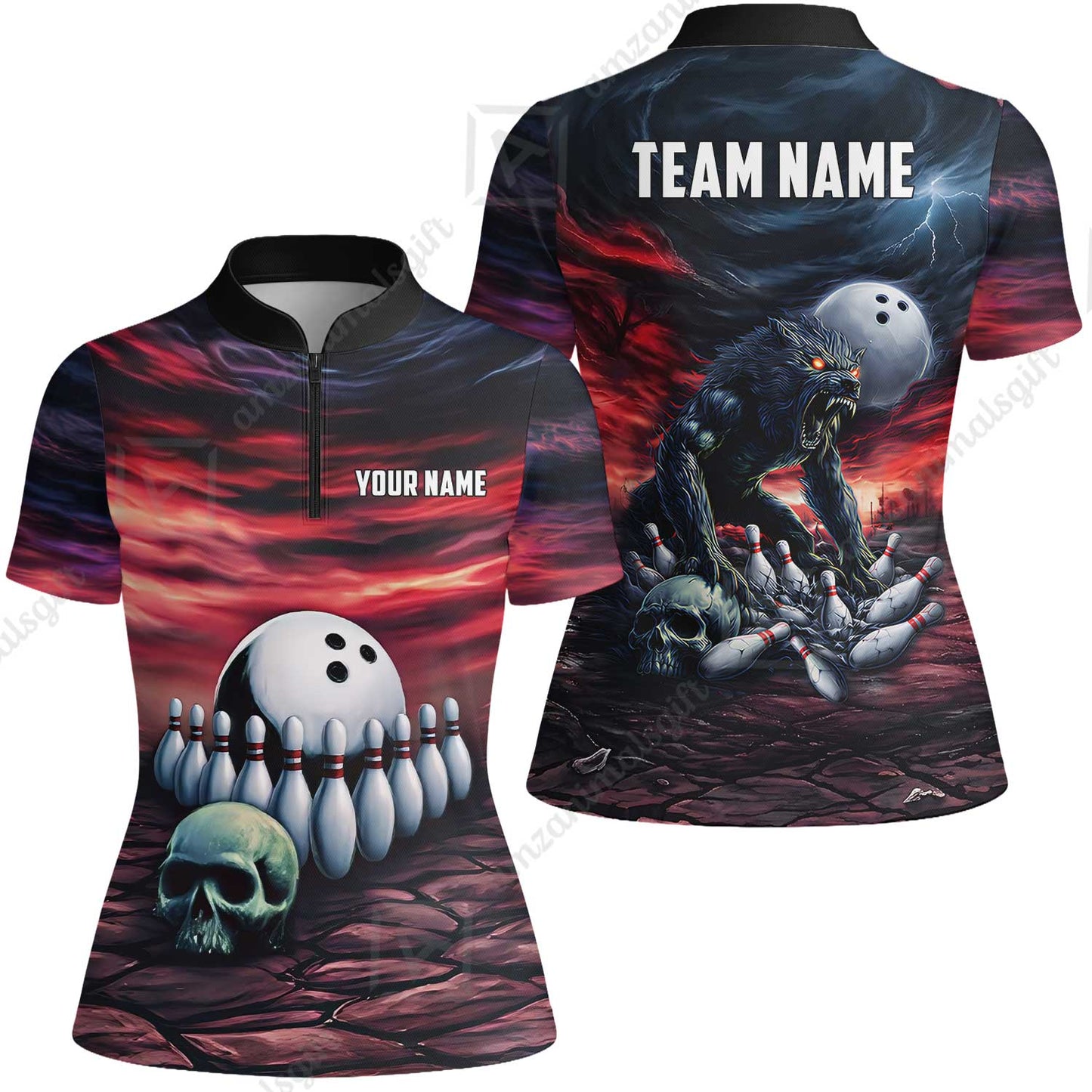 Custom Full Moon Werewolf Bowling Jersey Polo Shirt, Custom Full Moon Werewolf Bowling Jersey Team Shirt For Players With Name & Team Name