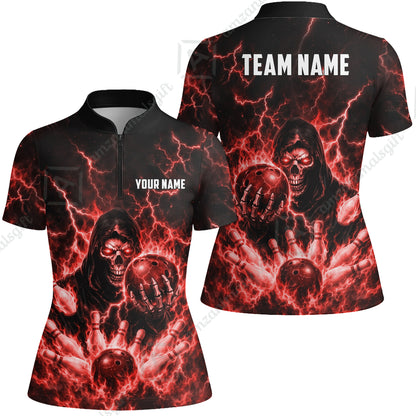 Custom Bowling Jersey Polo Shirt, Lightning Grim Reaper, Custom Bowling Jersey Team Shirt For Players With Name & Team Name