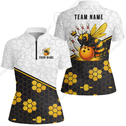 Custom Bowling Jersey Polo Shirt, Elite Golden Honeycomb Bee, Custom Bowling Jersey Team Shirt For Players With Name and Team Name