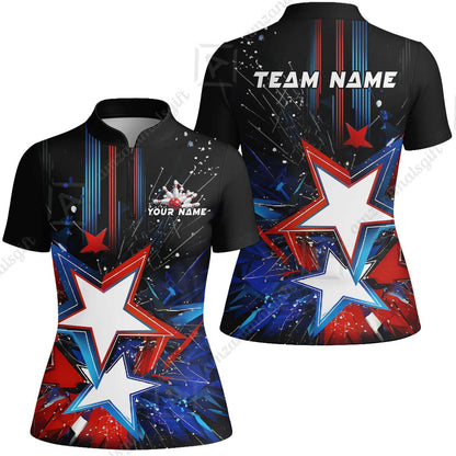 Custom Abstract Patriotic Bowling Jersey Polo Shirt, Custom Abstract Patriotic Bowling Jersey Team Shirt For Players With Name & Team Name