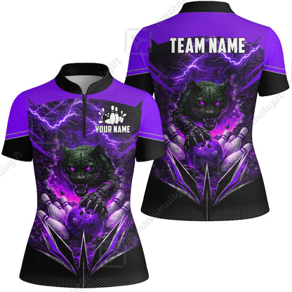 Custom Bowling Jersey Polo Shirt, Electric Panther Bowling, Personalized Name & Team Name