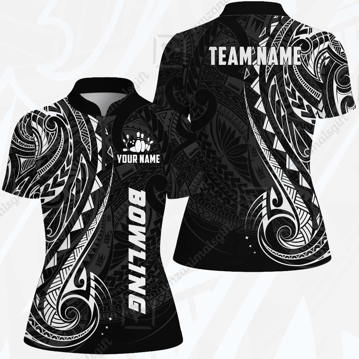 Custom Bowling Jersey Polo Shirt, Polynesian Maori Tribal Tattoo Bowling, Custom Bowling Jersey Team Shirt For Players With Name and Team Name