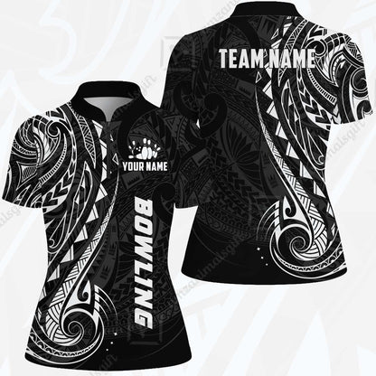Custom Bowling Jersey Polo Shirt, Polynesian Maori Tribal Tattoo Bowling, Custom Bowling Jersey Team Shirt For Players With Name and Team Name