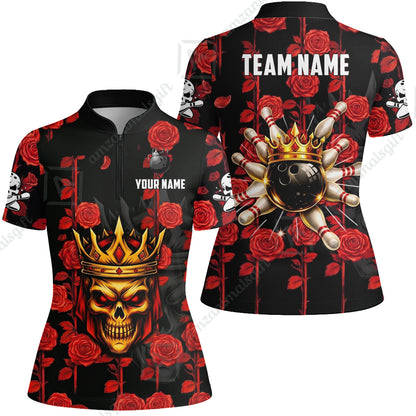 Custom Bowling Jersey Polo Shirt, Royal Skull Bowling, Custom Bowling Jersey Team Shirt For Players With Name & Team Name