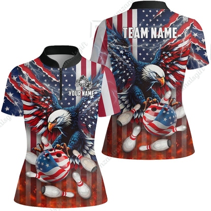 Customized Patriotic American Flag Eagle Bowling Jersey, Custom Name And Team Name For Bowlers