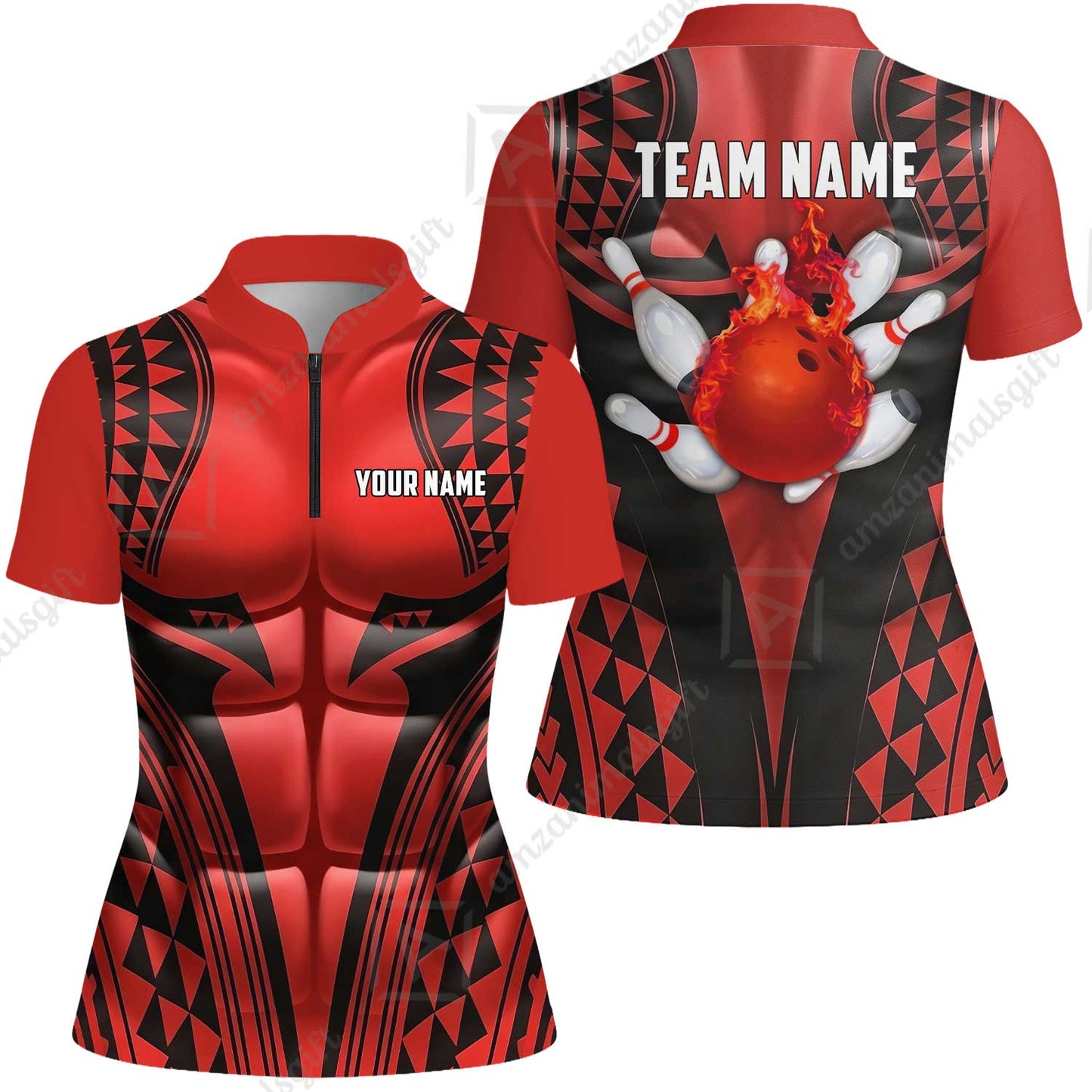 Custom Bowling Jersey Polo Shirt, Polynesian Strike, Custom Bowling Jersey Team Shirt For Players With Name & Team Name