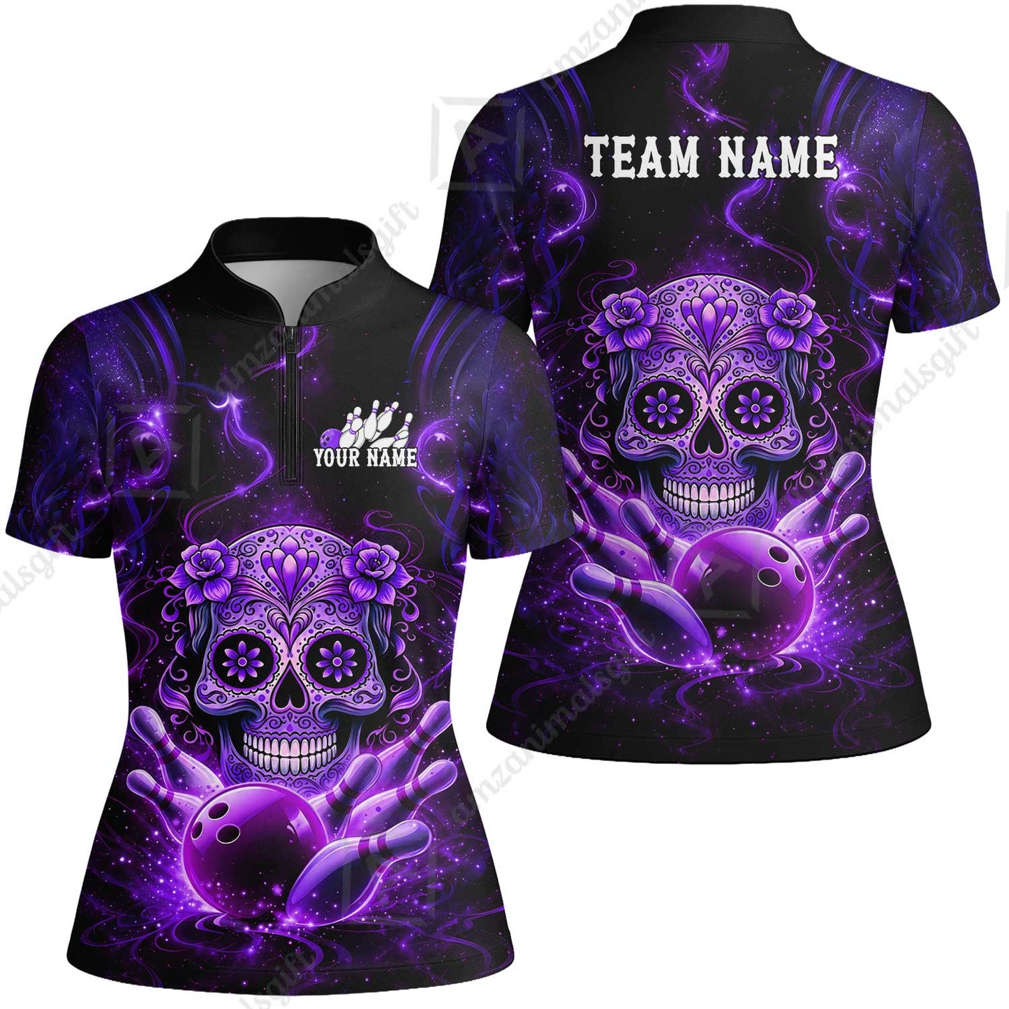 Customized Darts Team Jersey, Sugar Skull Bowler, Personalized Polo Shirt For Players With Name & Team Name