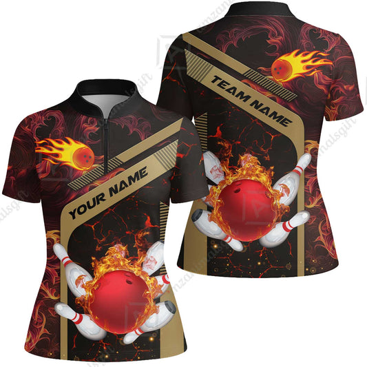 Customized Bowling Women Jersey Shirt, Bowling In Flaming With Magna Pattern Women Jersey Shirt Uniform For Bowlers