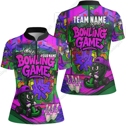 Custom Bowling Jersey Polo Shirt, Street Graffiti Go Kart Ball, Custom Bowling Jersey Team Shirt For Players With Name and Team Name