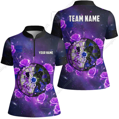 Custom Darts Team Jersey, Personalized Galaxy Flowers Darts Polo Shirt For Players With Name & Team Name