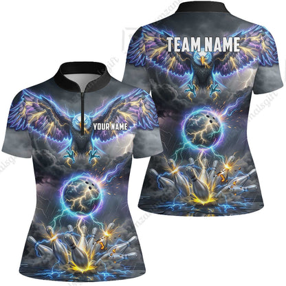 Custom Bowling Jersey Polo Shirt, Majestic Electric Lightning Eagle, Custom Bowling Jersey Team Shirt For Players With Name and Team Name