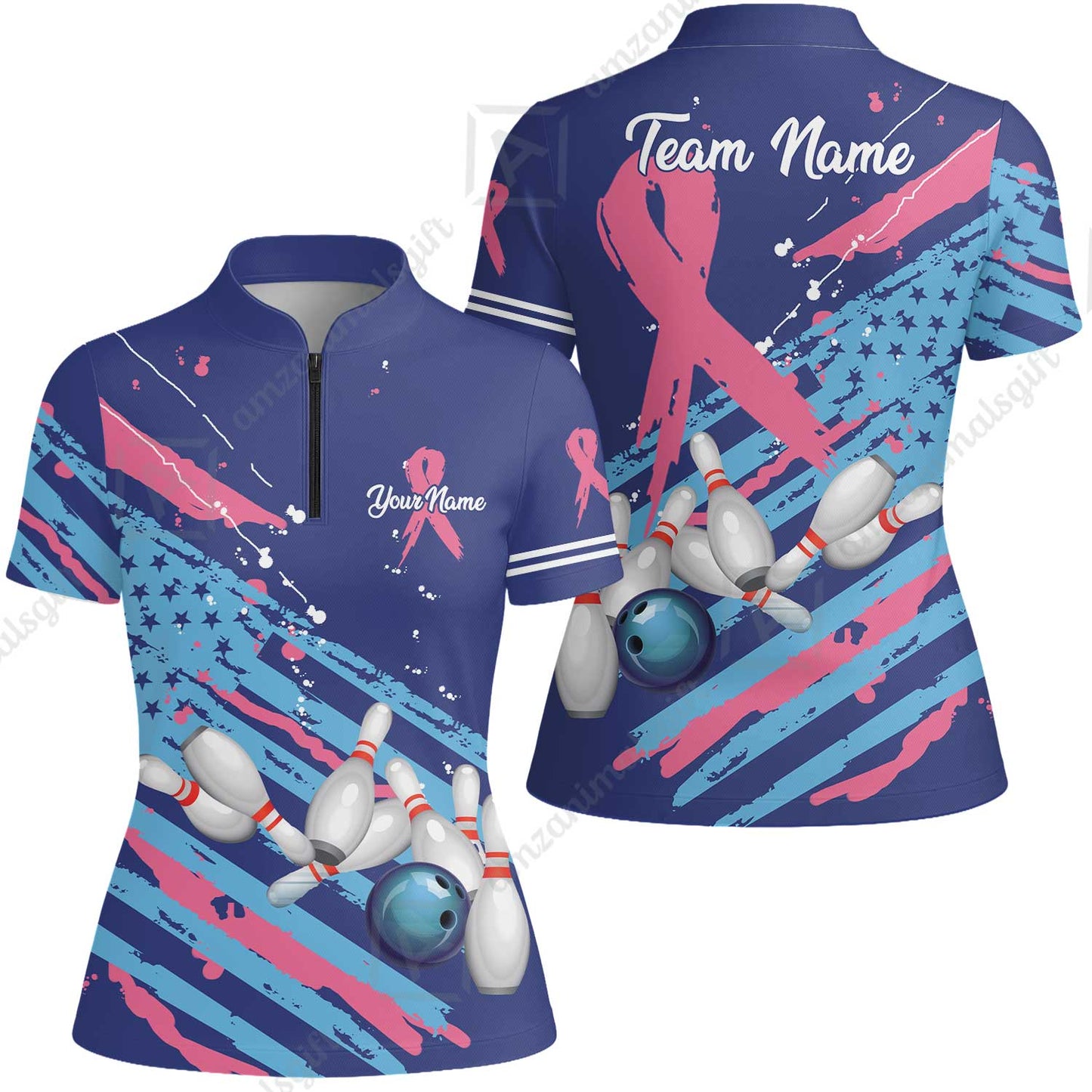 Custom Breast cancer awareness Bowling Team Jerseys Polo Shirts, Bowling uniforms, Breast cancer Bowling Personalized Name And Team Name