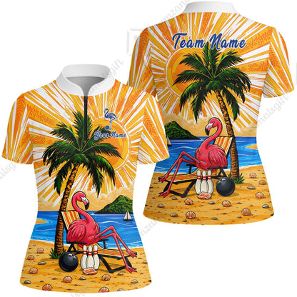 Custom Bowling Jersey Polo Shirt, Flamingo Aloha, Custom Bowling Jersey Team Shirt For Players With Name and Team Name