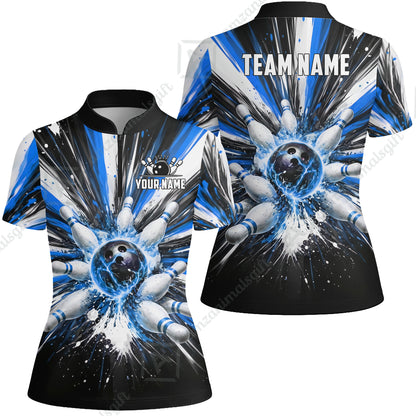 Custom Bowling Jersey Polo Shirt, Electric Burst Explosion, Custom Bowling Jersey Team Shirt For Players With Name and Team Name