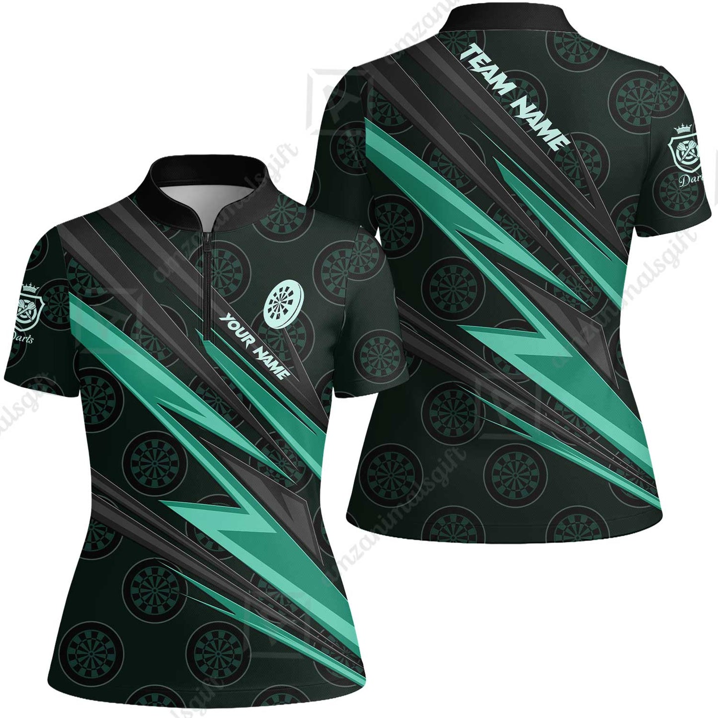 Custom Turquoise Dartboard Pattern Darts Men Polo Shirt Team,  Custom Darts Team Jerseys Uniform, Personalized Name And Team Name Shirts