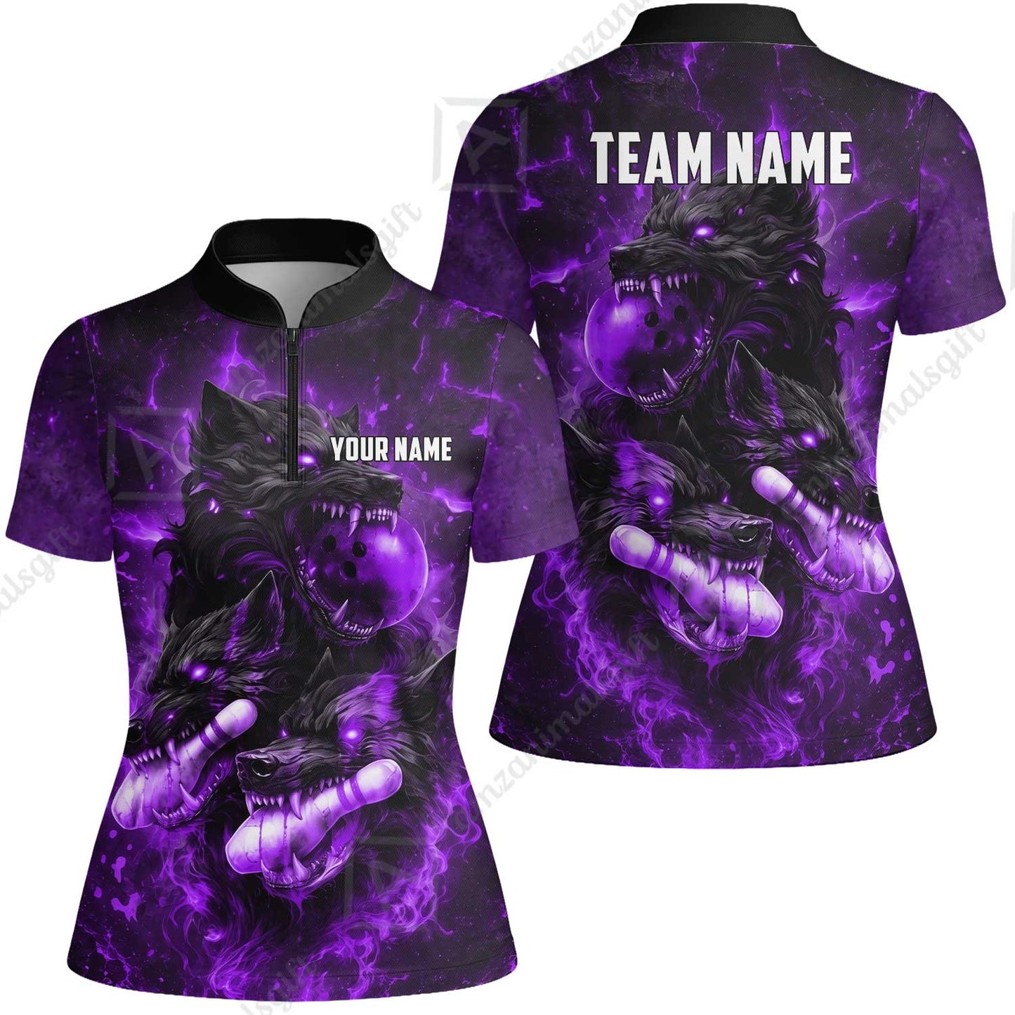 Custom Bowling Jersey Polo Shirt, Dark Fantasy Hellfire Werewolf, Custom Bowling Jersey Team Shirt For Players With Name & Team Name