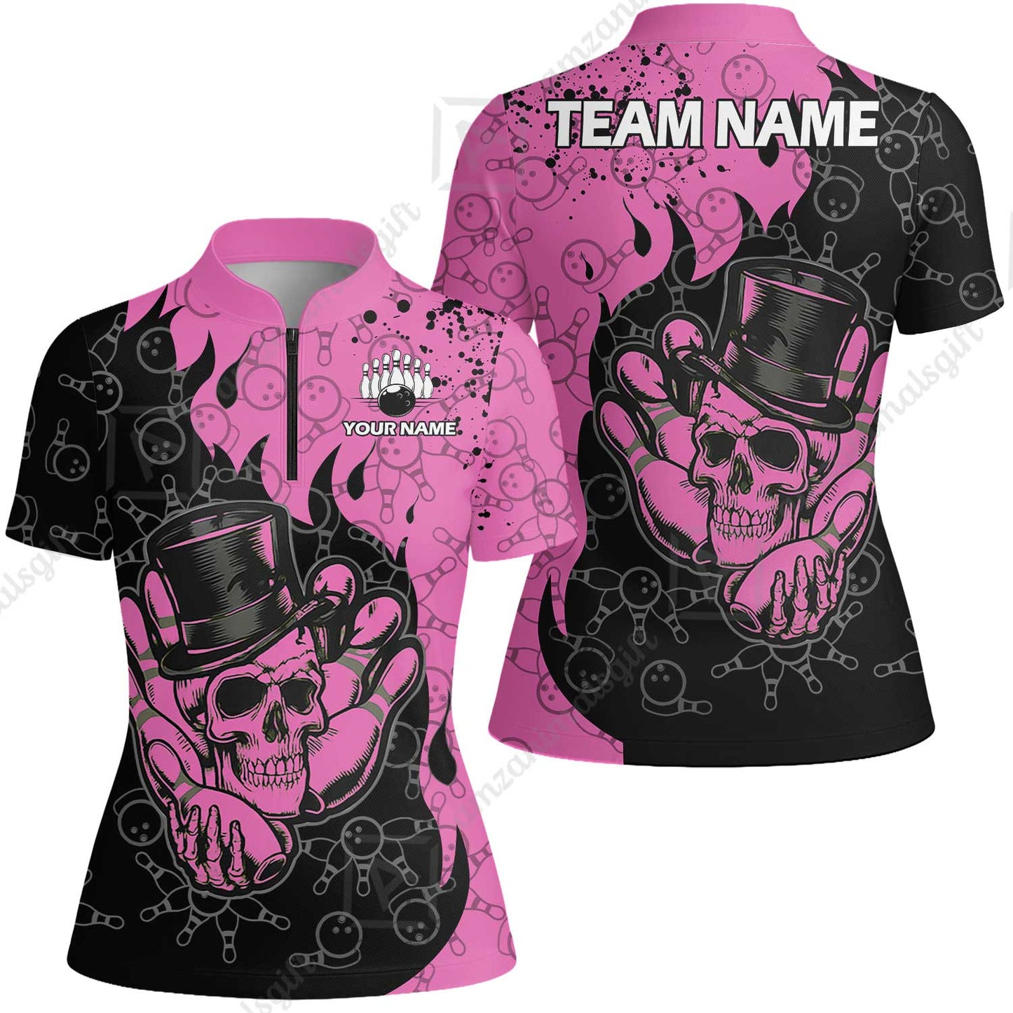 Custom Bowling Team Shirt – Skull Bowling Pattern Multicolor Personalized Jersey Bowling Uniform For League Players