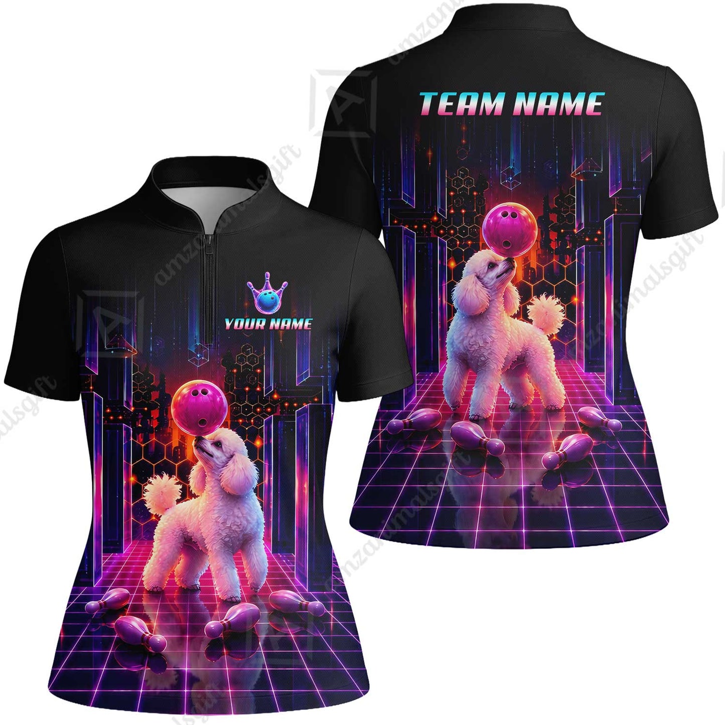 Custom Bowling Jersey Polo Shirt, Cyber Bowling Dog, Custom Bowling Jersey Team Shirt For Players With Name & Team Name