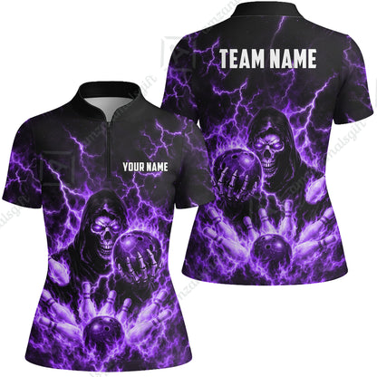 Custom Bowling Jersey Polo Shirt, Lightning Grim Reaper, Custom Bowling Jersey Team Shirt For Players With Name & Team Name
