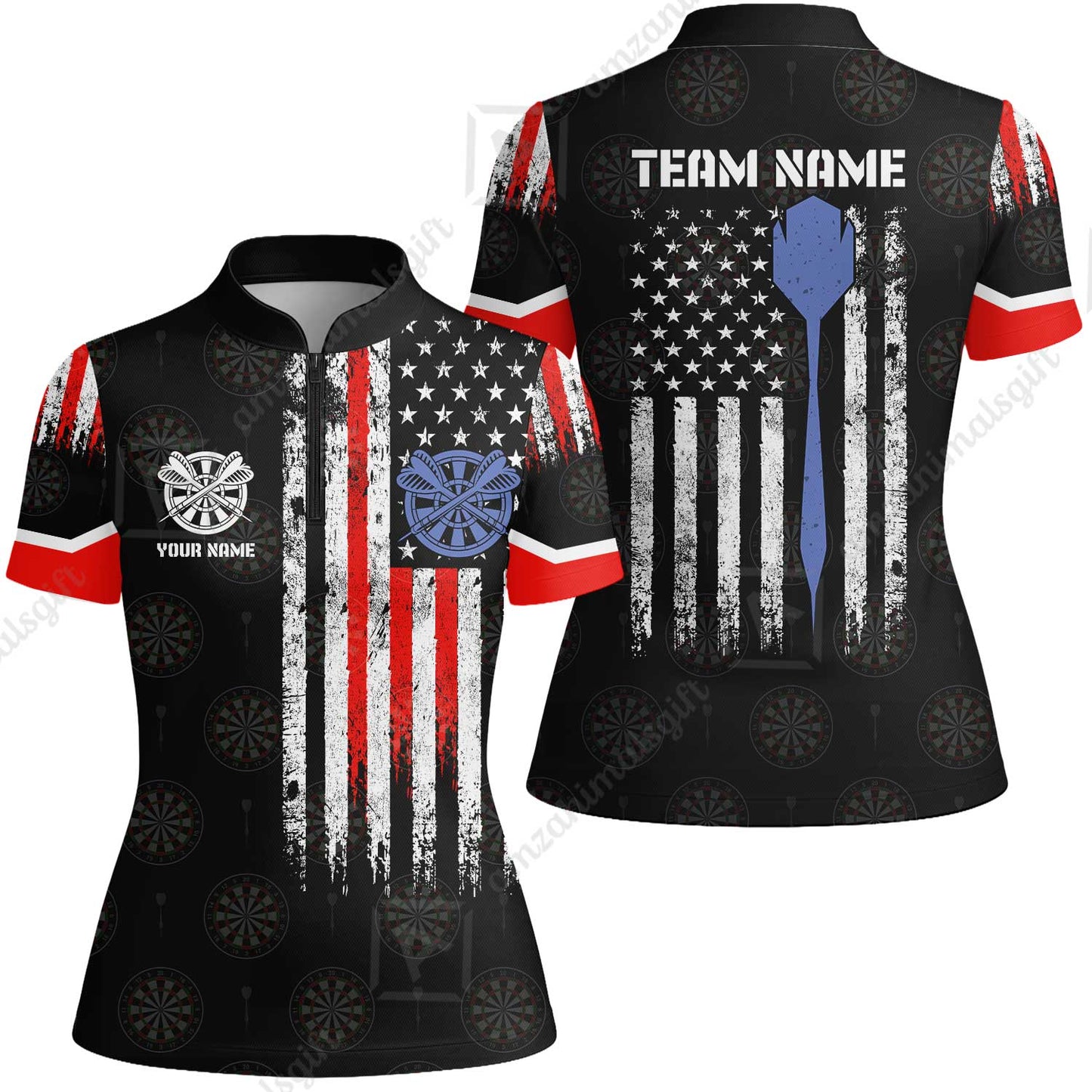 Customized American Flag Darts Polo Shirt, Darts Red White Blue Team Jersey Polo Shirt, Perfect Outfit for Darts Players