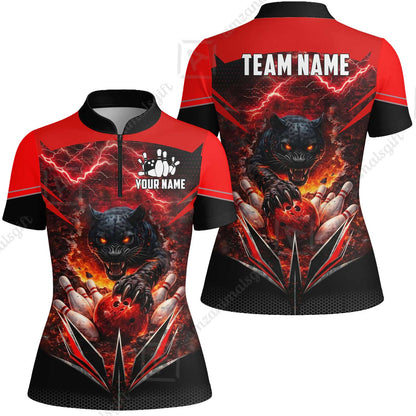 Custom Bowling Jersey Polo Shirt, Electric Panther Bowling, Personalized Name & Team Name
