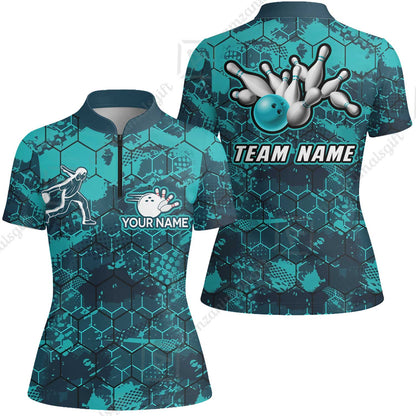 Custom Turquoise Bowling Team Jersey Shirts, Bowling Team Uniforms Jerseys, Personalized Name And Team Name
