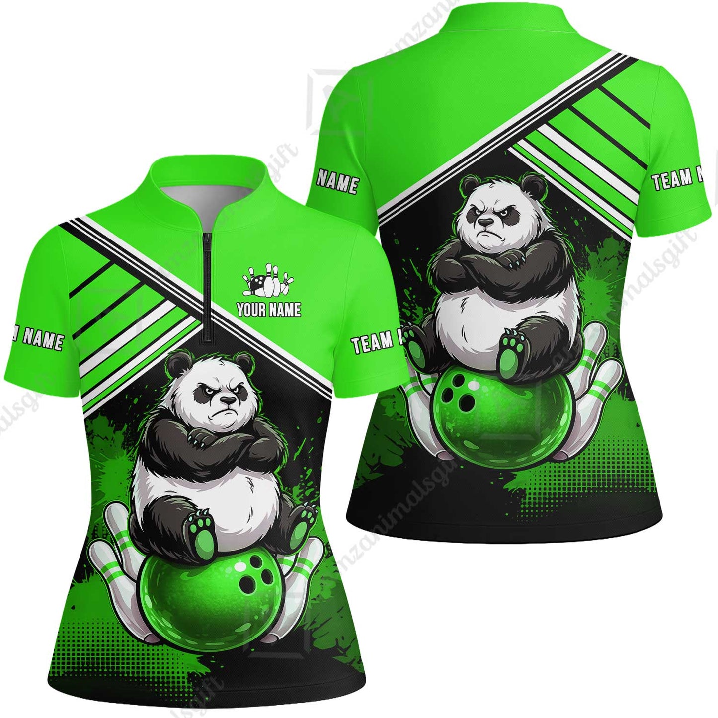 Custom Bowling Jersey Polo Shirt, Panda Mascot Bowling Custom Bowling Jersey Team Shirt For Players With Name & Team Name