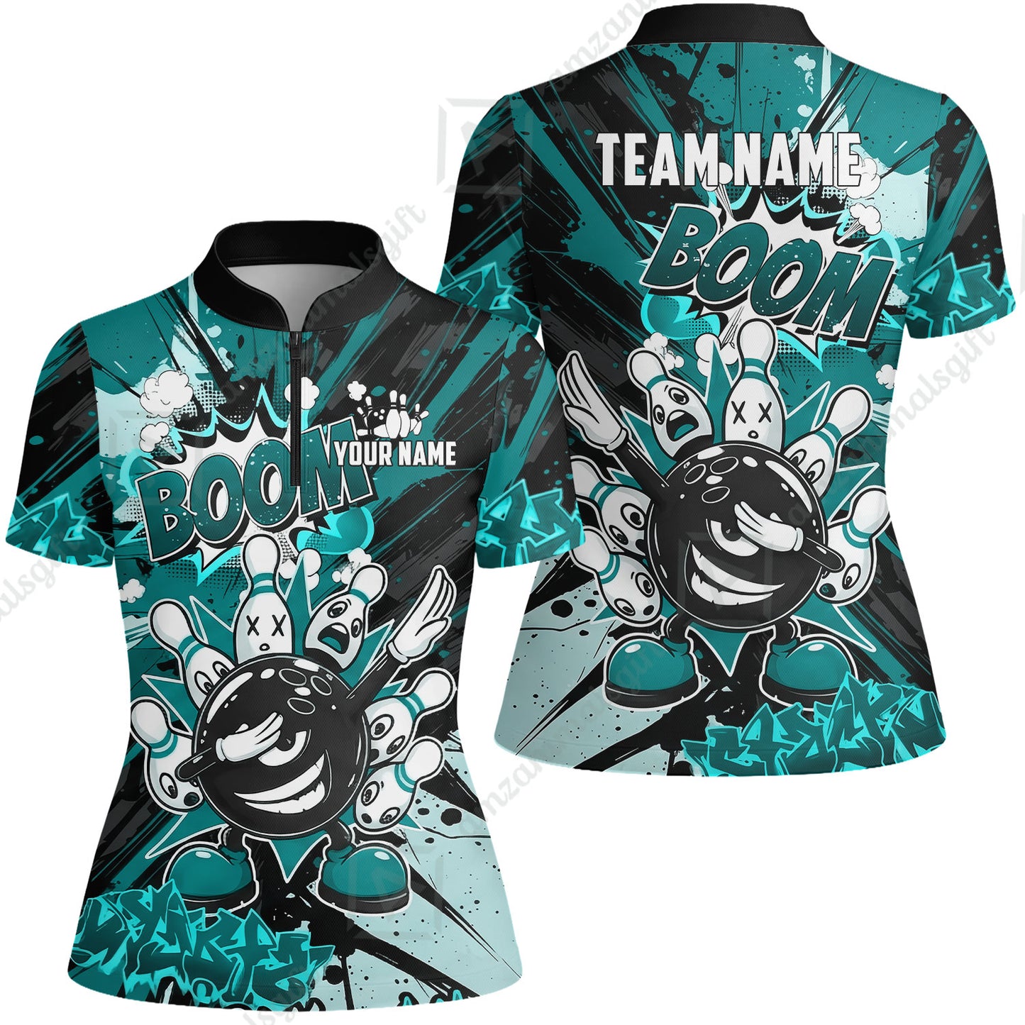 Custom Bowling Jersey Polo Shirt, Dabbing Cartoon Monster, Custom Bowling Jersey Team Shirt For Players With Name & Team Name