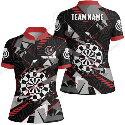 Custom Darts Team Jersey Unisex Polo Shirts, Custom Black Red Grunge Darts Team Jerseys Uniform, Personalized Name And Team Name