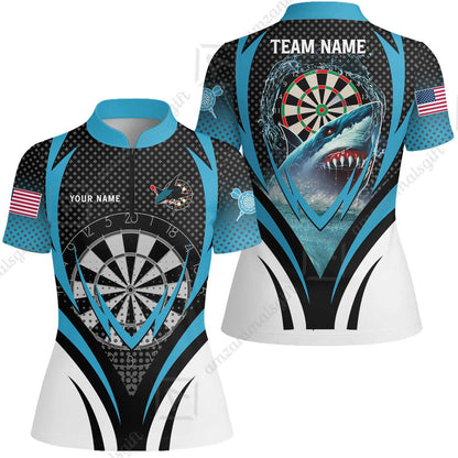 Custom Blue Dartboard Darts Team Jersey Polo Quarter-Zip Shirts, Customized Name Team Name Darts Team Jerseys Uniform