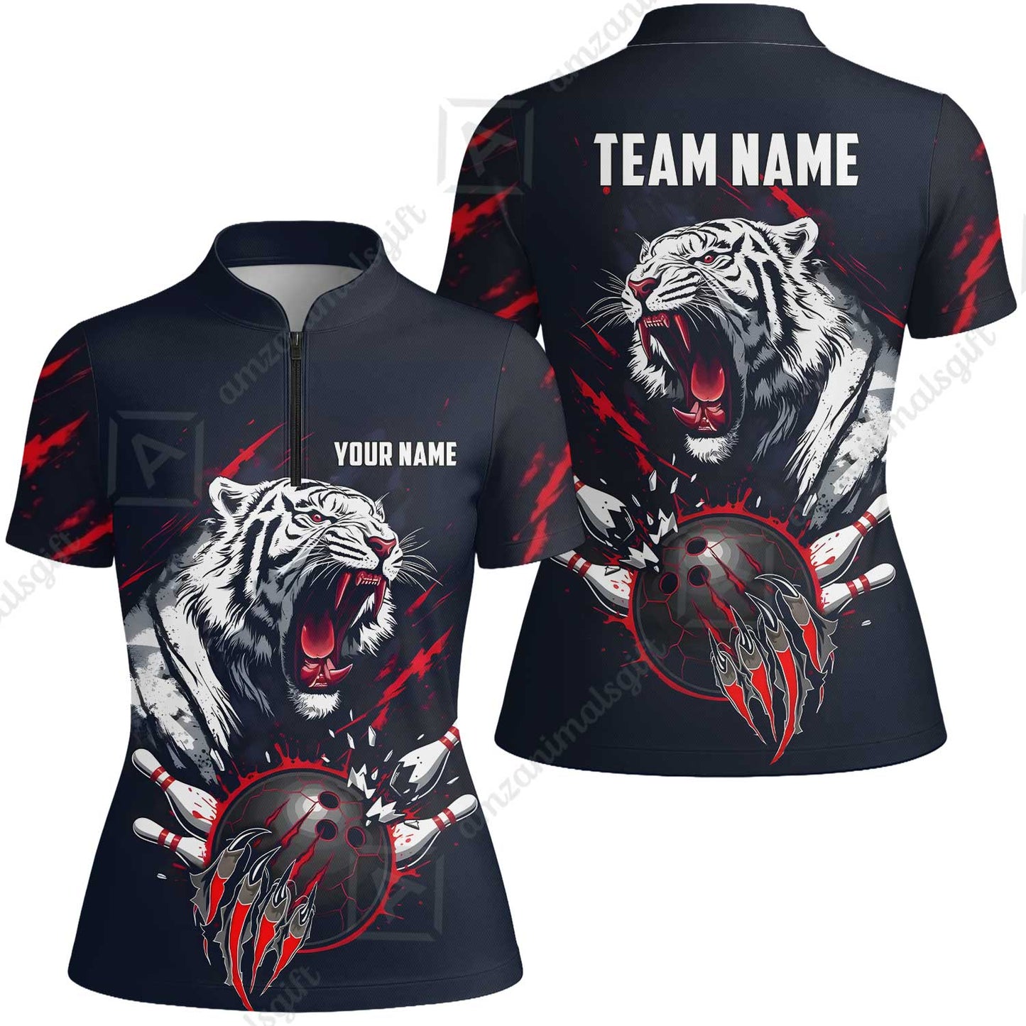 Custom Bowling Jersey Polo Shirt, White Tiger Mascot Bowling, Custom Bowling Jersey Team Shirt For Players With Name & Team Name
