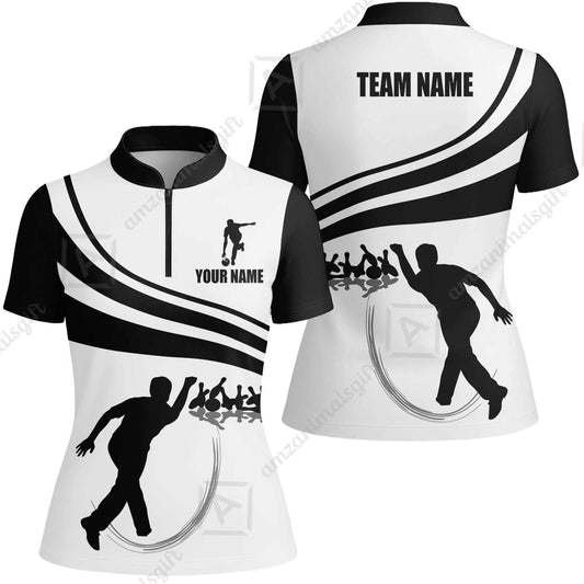 Bowling Custom Name Women Jersey Shirt - Black and Gold Men Bowlers Personalized Women Jersey Shirt