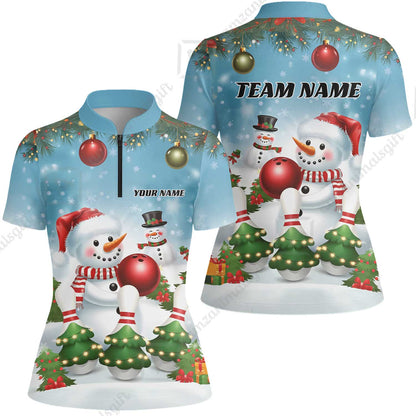 Custom Bowling Team Uniform Jersey Funny Christmas Snowman Bowling Shirts, Christmas Bowling Tournament Outfits - Personalized Name And Team Name