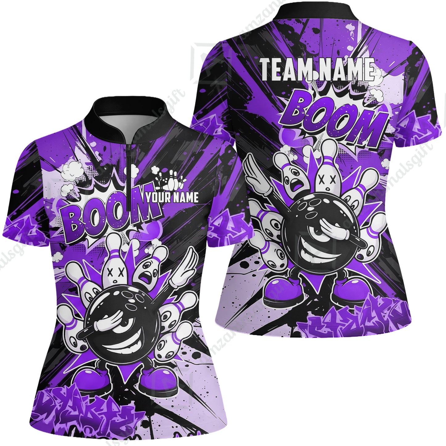 Custom Bowling Jersey Polo Shirt, Dabbing Cartoon Monster, Custom Bowling Jersey Team Shirt For Players With Name & Team Name