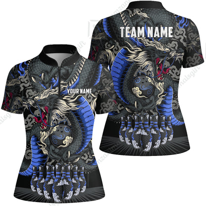 Custom Bowling Jersey Polo Shirt, Oriental Jade Dragon & Classic Clouds, Custom Bowling Jersey Team Shirt For Players With Name & Team Name