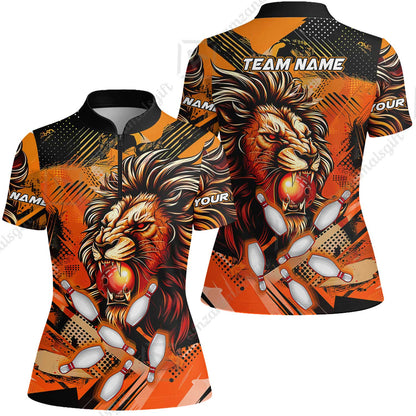 Custom Bowling Team Jerseys Shirts, Bowling uniforms Ball & Pins Lion Pattern Personalized Name And Team Name