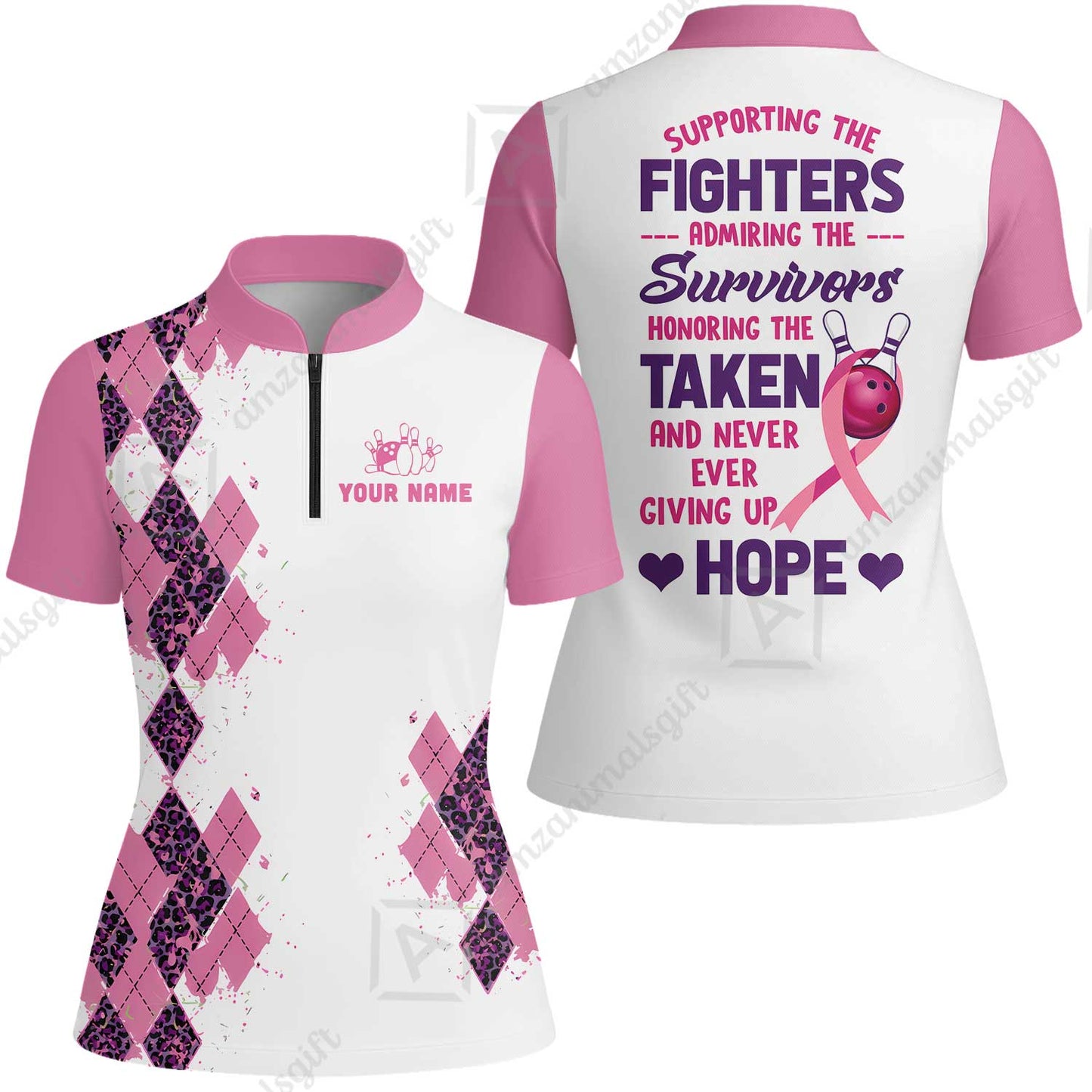 Custom Bowling Jersey Polo Shirt, Supporting The Fighters Admiring The Survivors Honoring The Taken And Never Ever Giving Up Hope