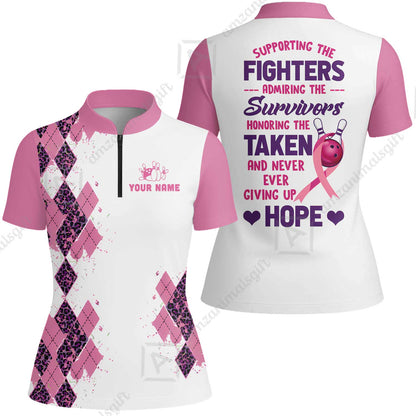 Custom Bowling Jersey Polo Shirt, Supporting The Fighters Admiring The Survivors Honoring The Taken And Never Ever Giving Up Hope