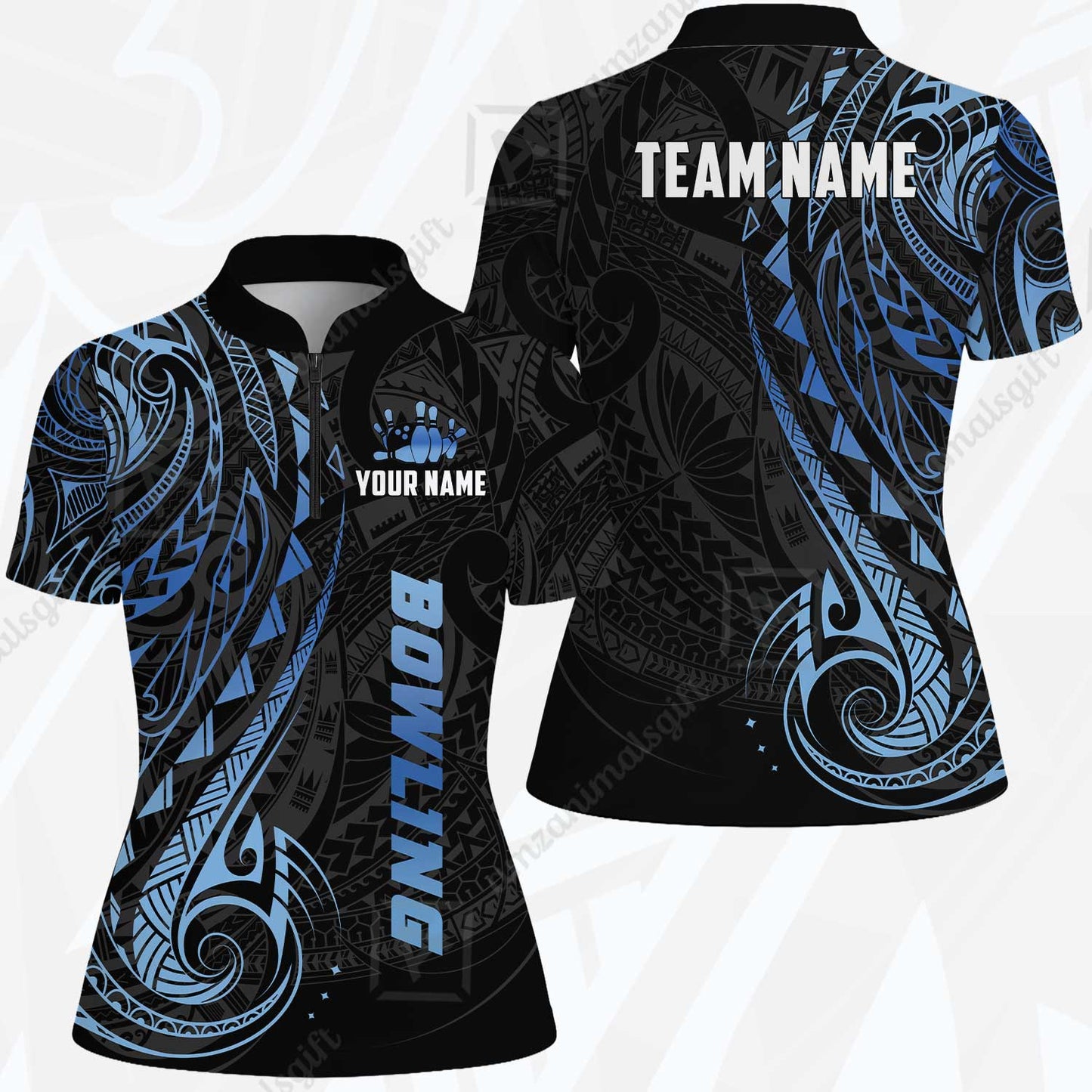 Custom Bowling Jersey Polo Shirt, Polynesian Maori Tribal Tattoo Bowling, Custom Bowling Jersey Team Shirt For Players With Name and Team Name