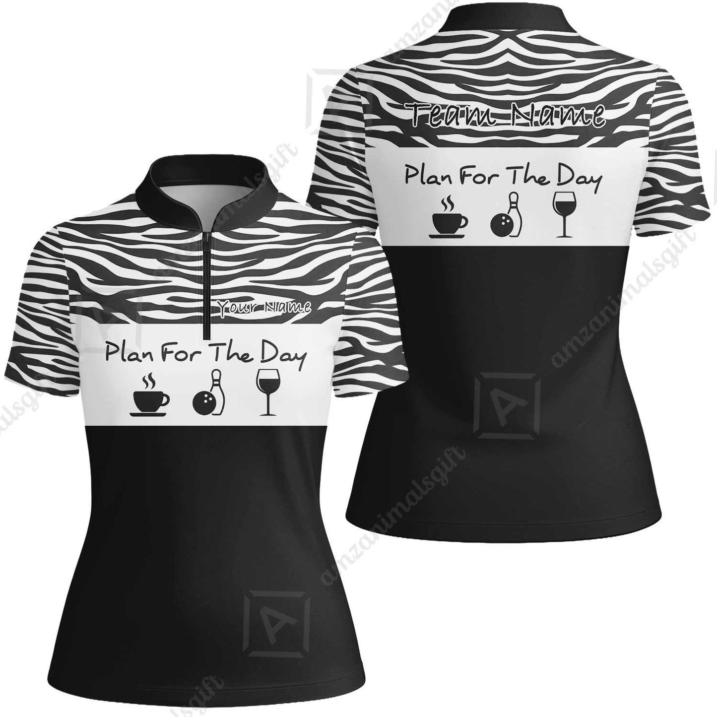 Custom Bowling Jersey Polo Shirt, Pink Zebra Pattern Bowling, Custom Bowling Jersey Team Shirt For Players With Name & Team Name